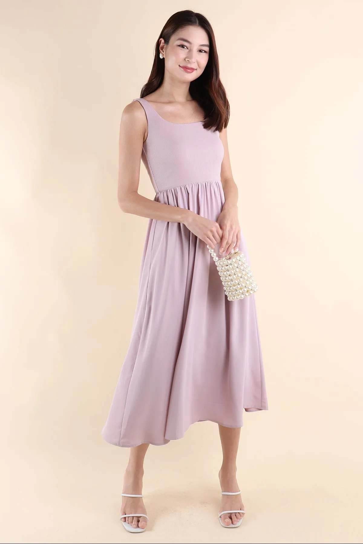 ANABELLE RIBBED MAXI DRESS IN MAUVE