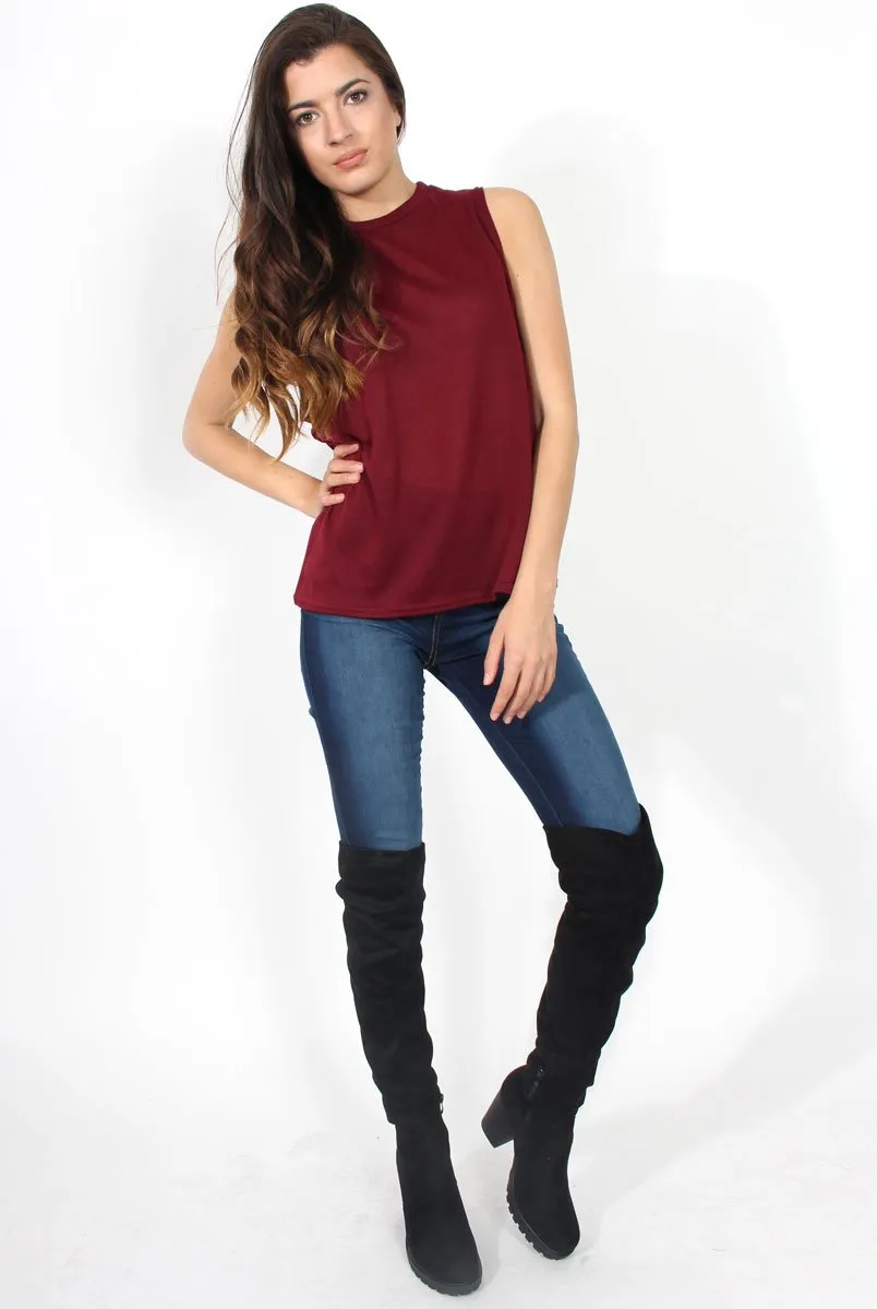 Beth Wine Side Panel High Neck Top