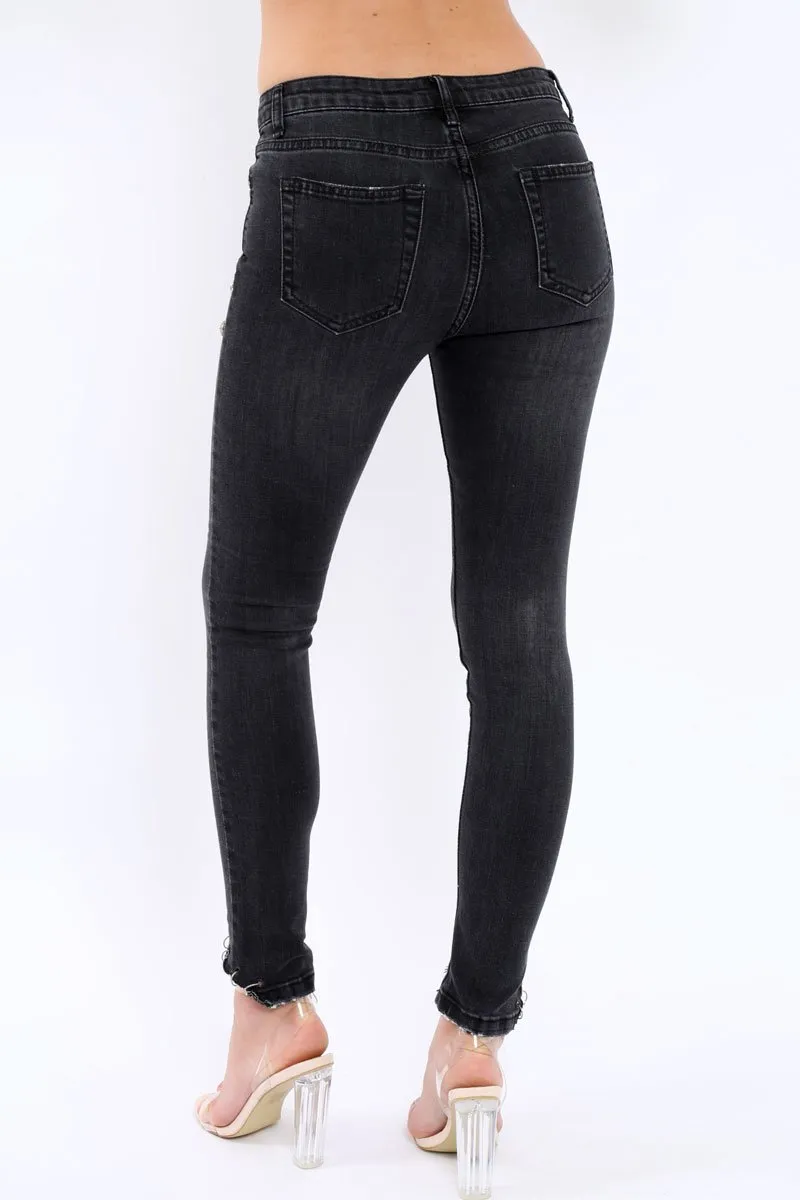 Black Denim Stud And Eyelet Ring  Jeans - Lesha