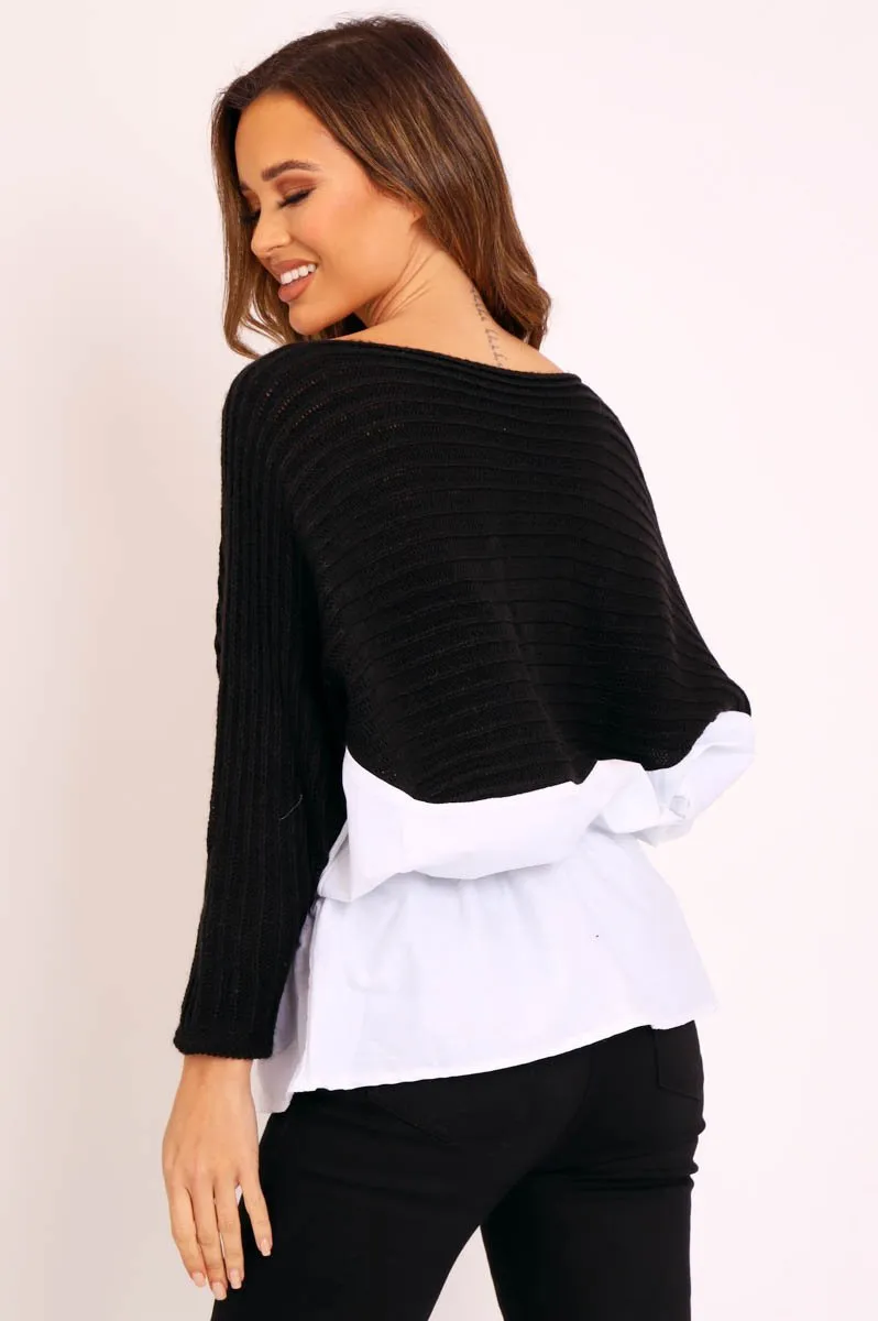 Black Oversized Knitted Shirt Jumper - Payslie