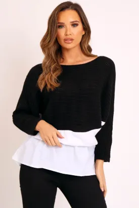 Black Oversized Knitted Shirt Jumper - Payslie