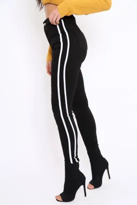 Black with White Stripe Skinny Jeans - Hadleigh