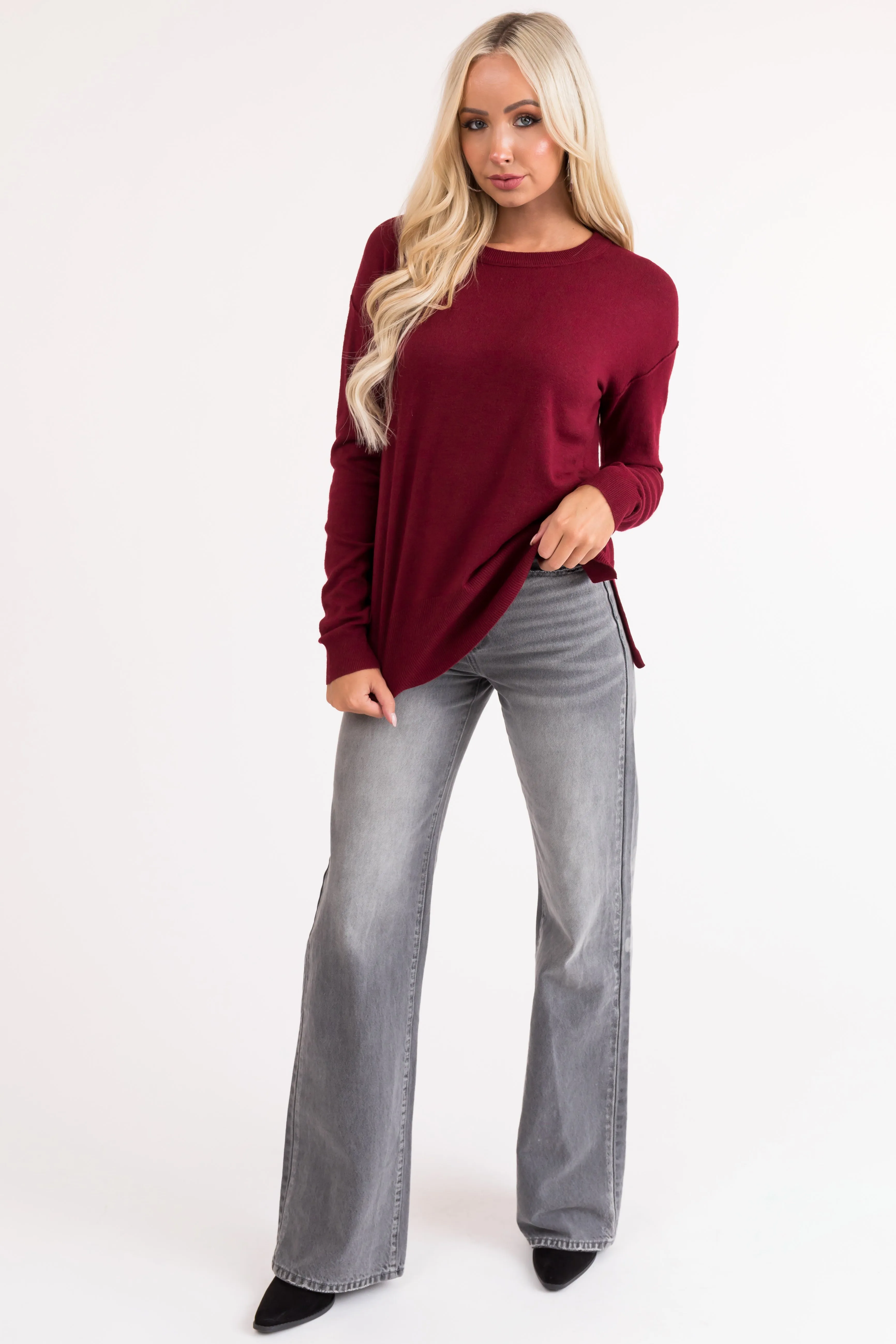 Burgundy Lightweight Knit Sweater