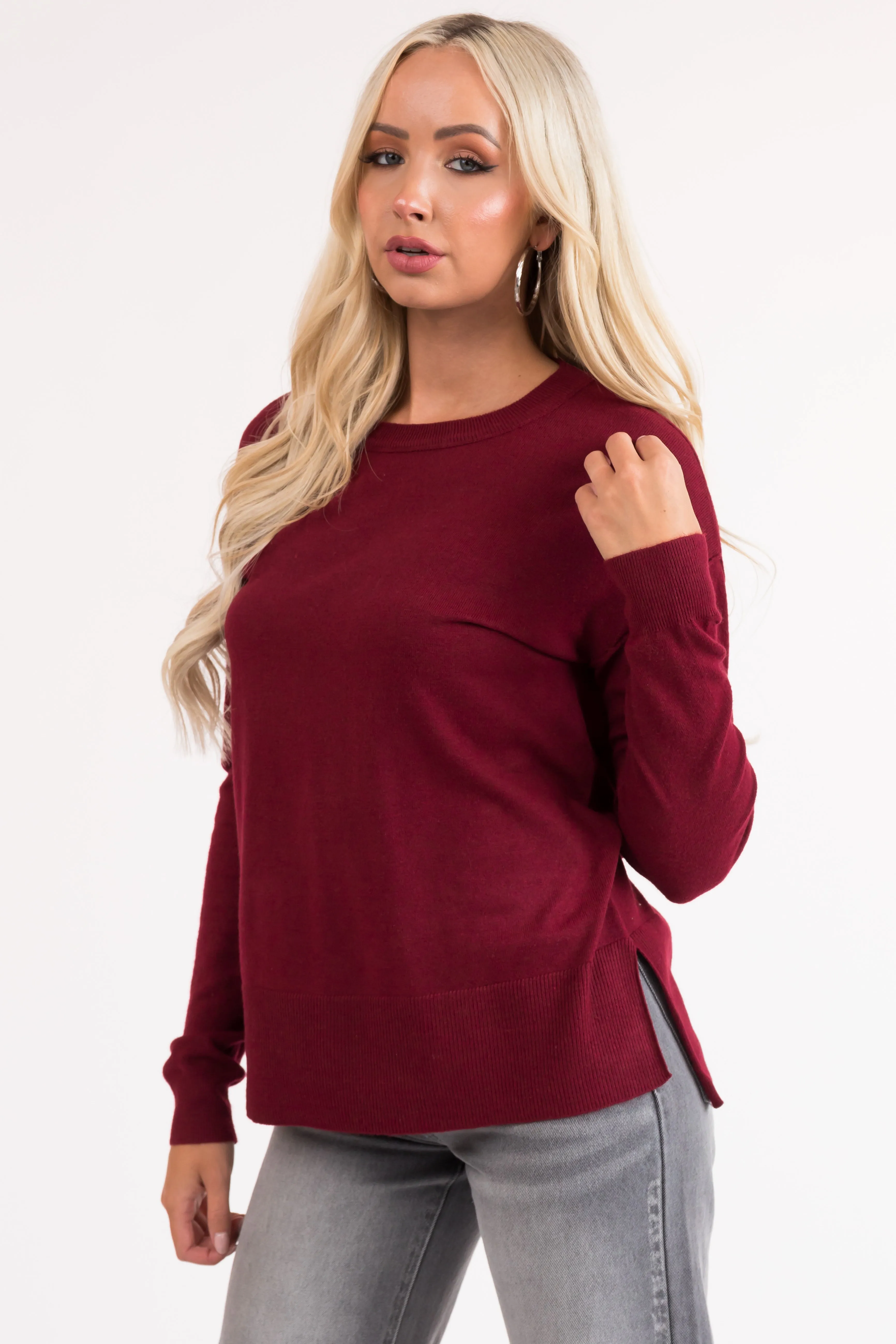 Burgundy Lightweight Knit Sweater