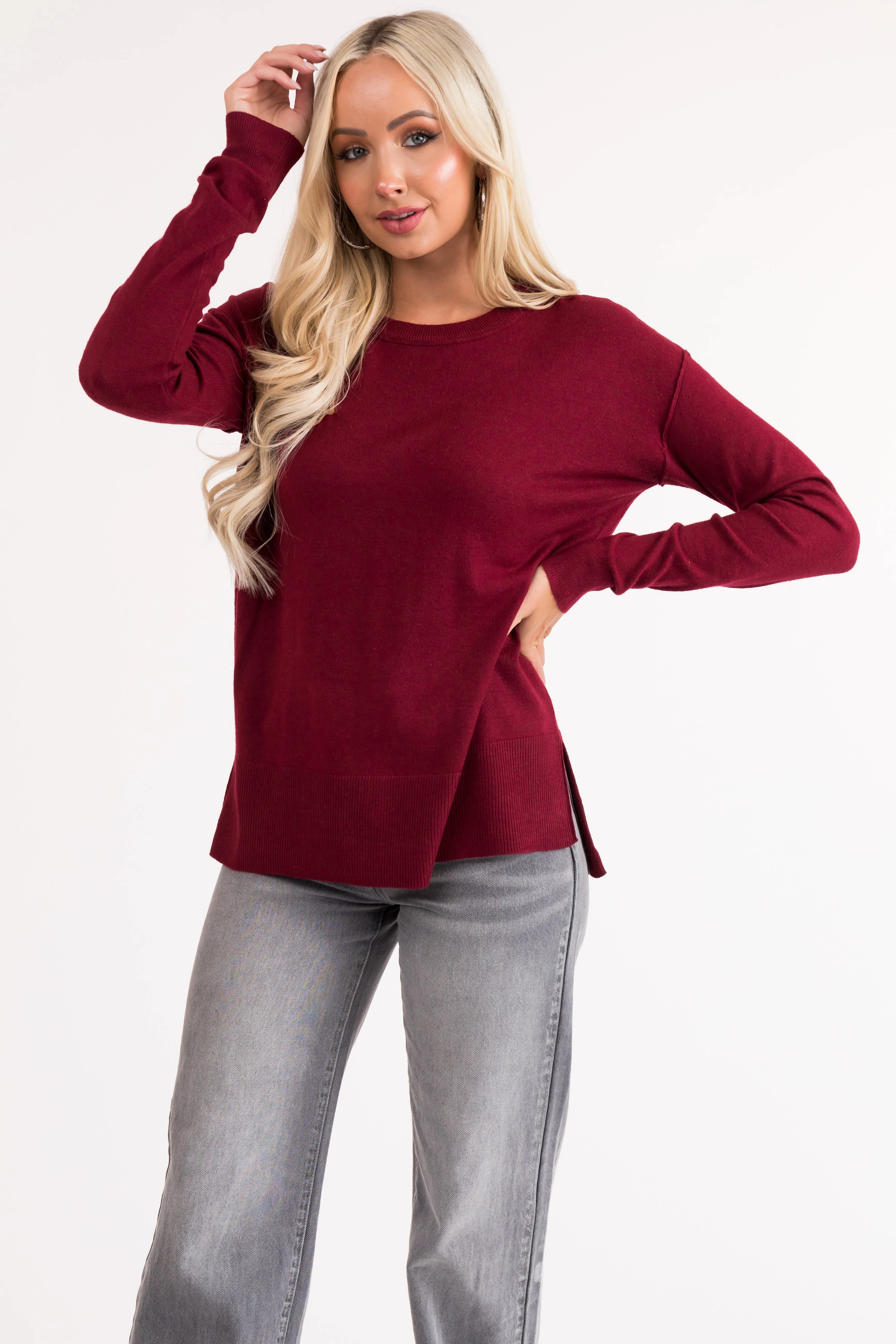 Burgundy Lightweight Knit Sweater