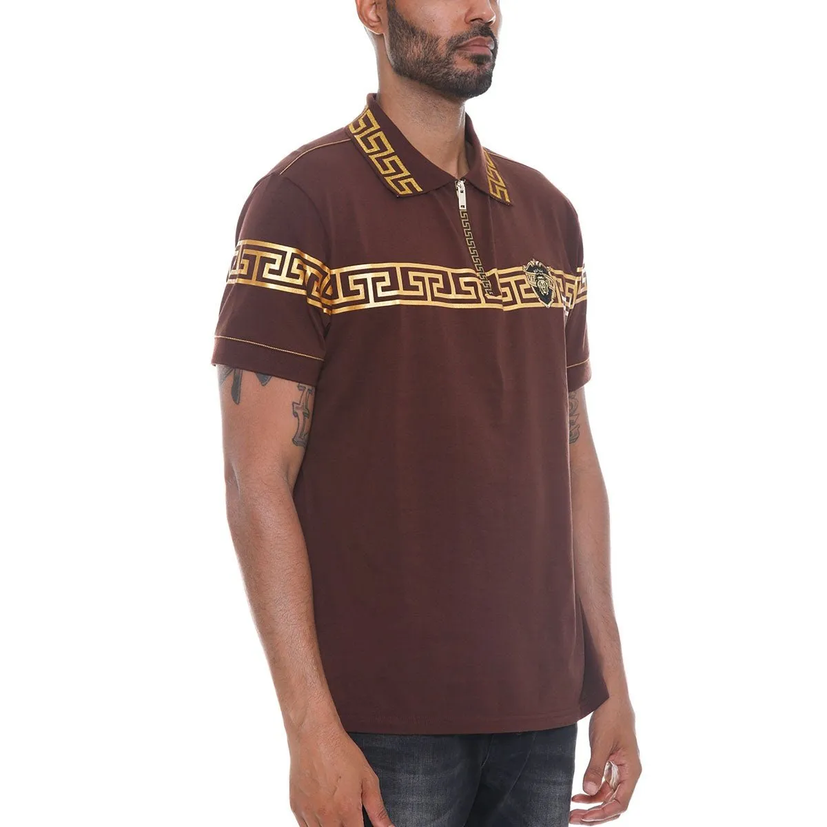 Coffee Italian Print Polo Shirt