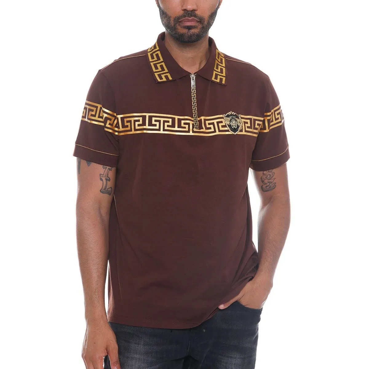 Coffee Italian Print Polo Shirt