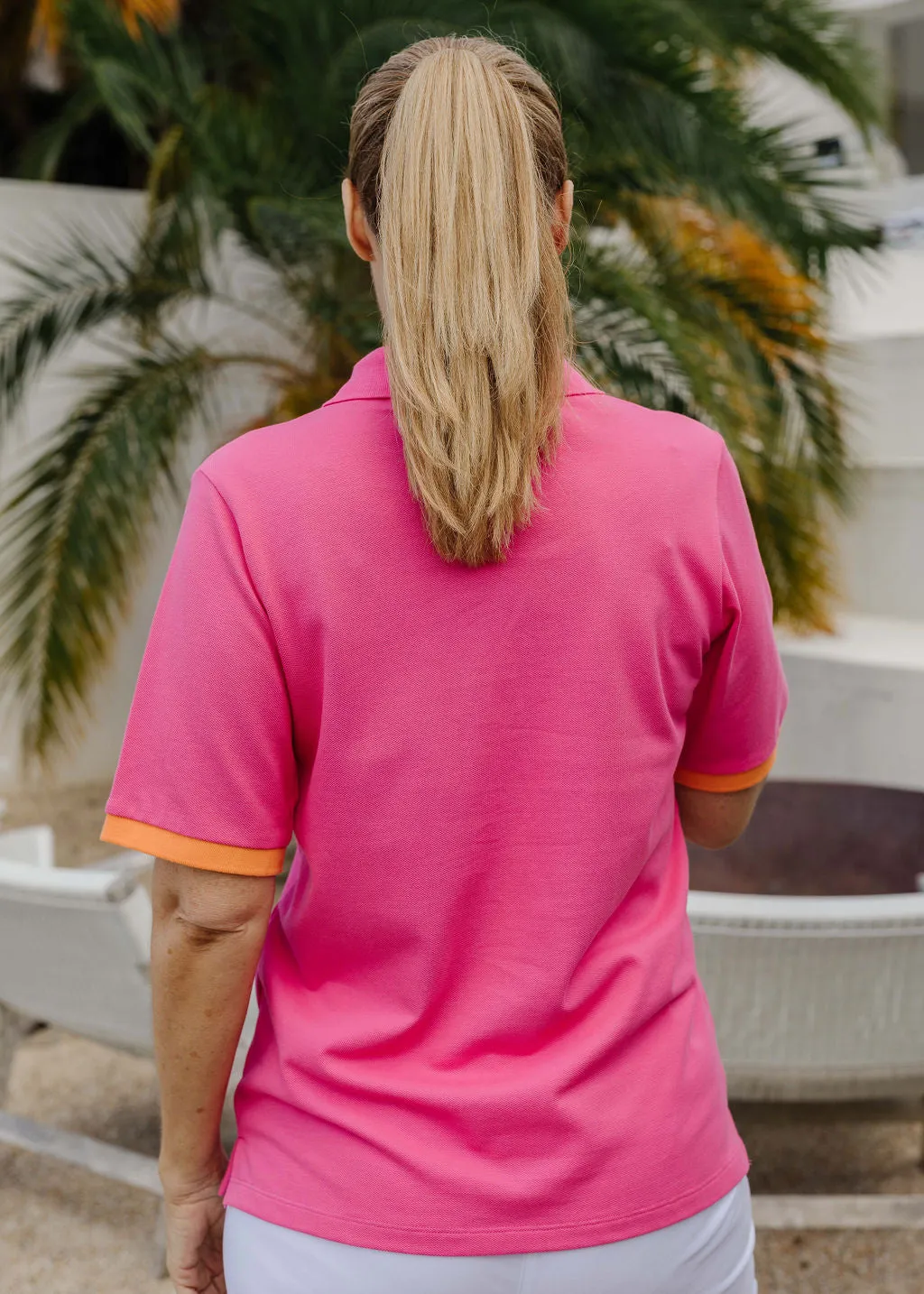 Cotton Contrast Trim Polo Bright Pink/Orange