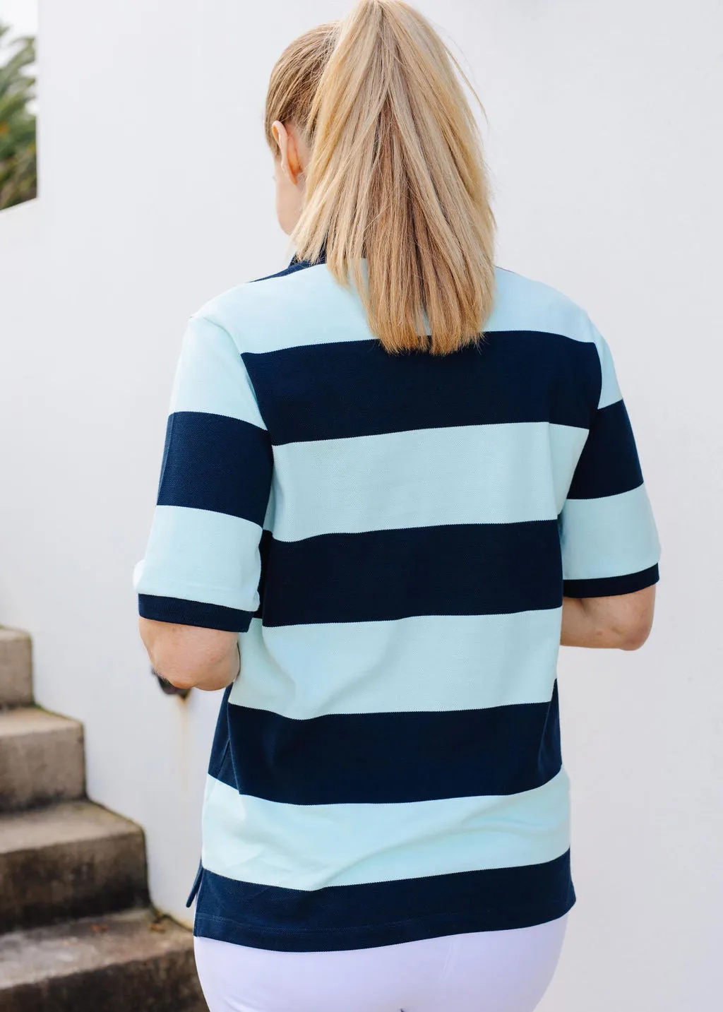 Cotton Striped Classic Fit Polo Navy/Aqua