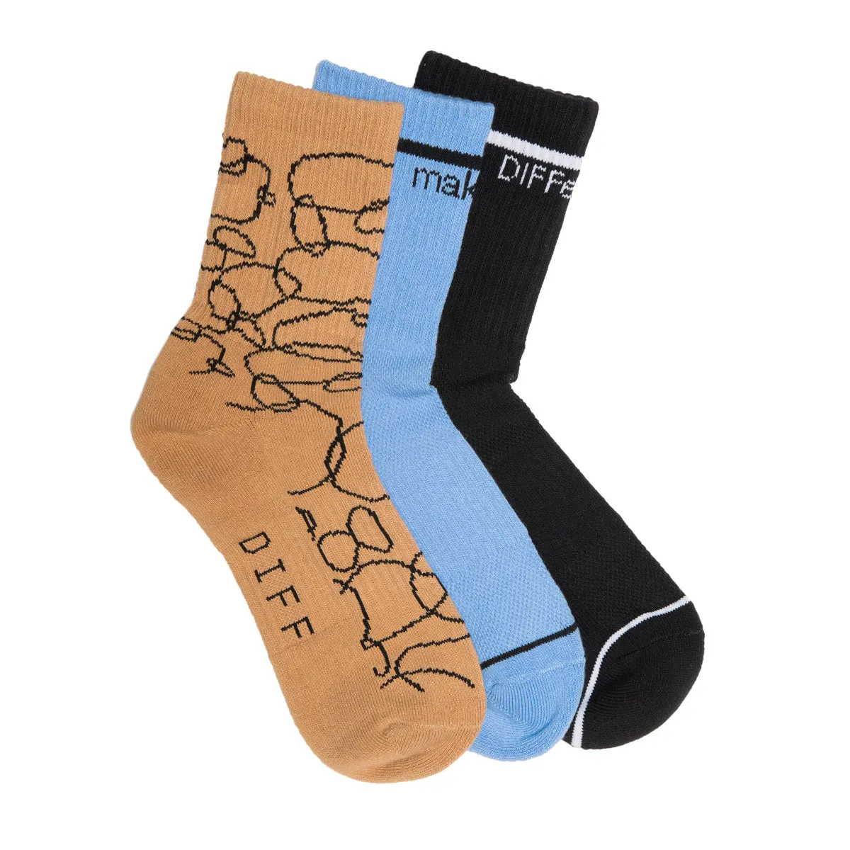 CREW SOCK TRIO - BLACK   SKY BLUE   ABSTRACT CIRCLES