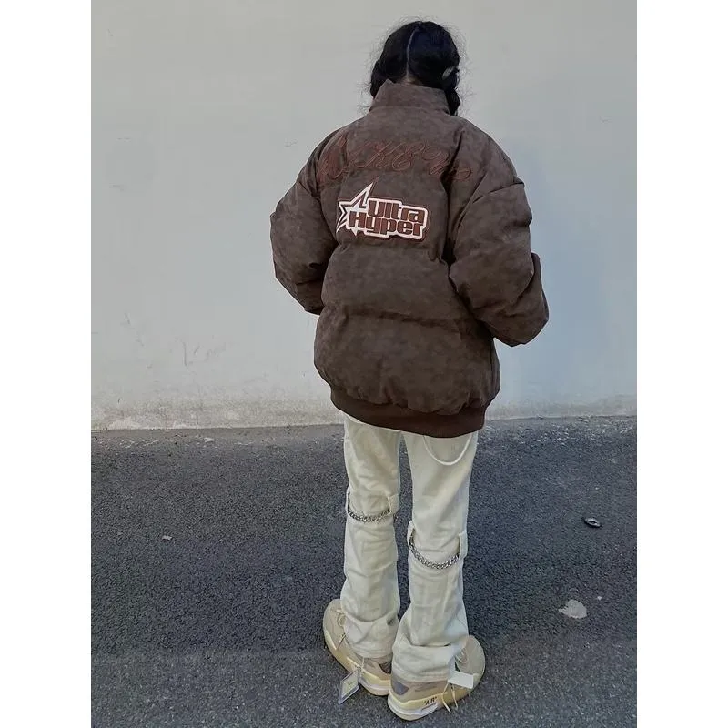 Embroidery Letter Thickened Street Style Puffer Jacket