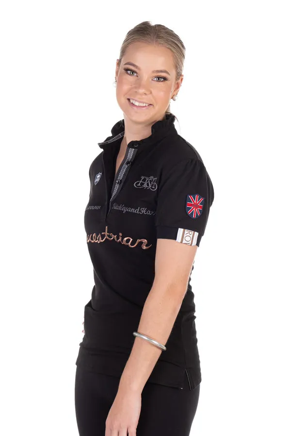 Equestrian Collection - EQ03-3 Black Frill Polo with Metallic Bronze Detail