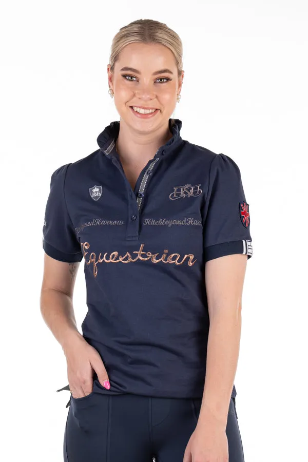 Equestrian Collection - EQ03-4 Navy Frill Polo with Metallic Bronze Detail