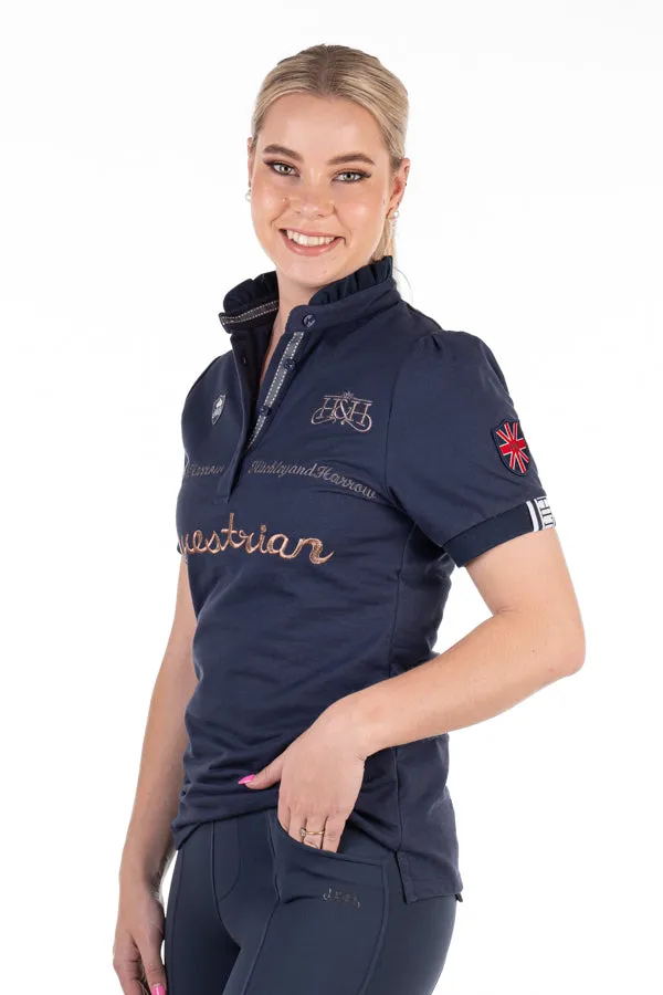 Equestrian Collection - EQ03-4 Navy Frill Polo with Metallic Bronze Detail