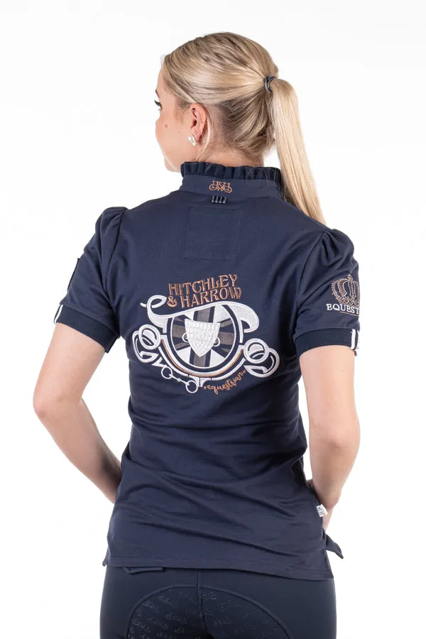 Equestrian Collection - EQ03-4 Navy Frill Polo with Metallic Bronze Detail