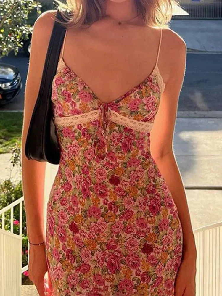 Floral Print Maxi Dress with Spaghetti Straps