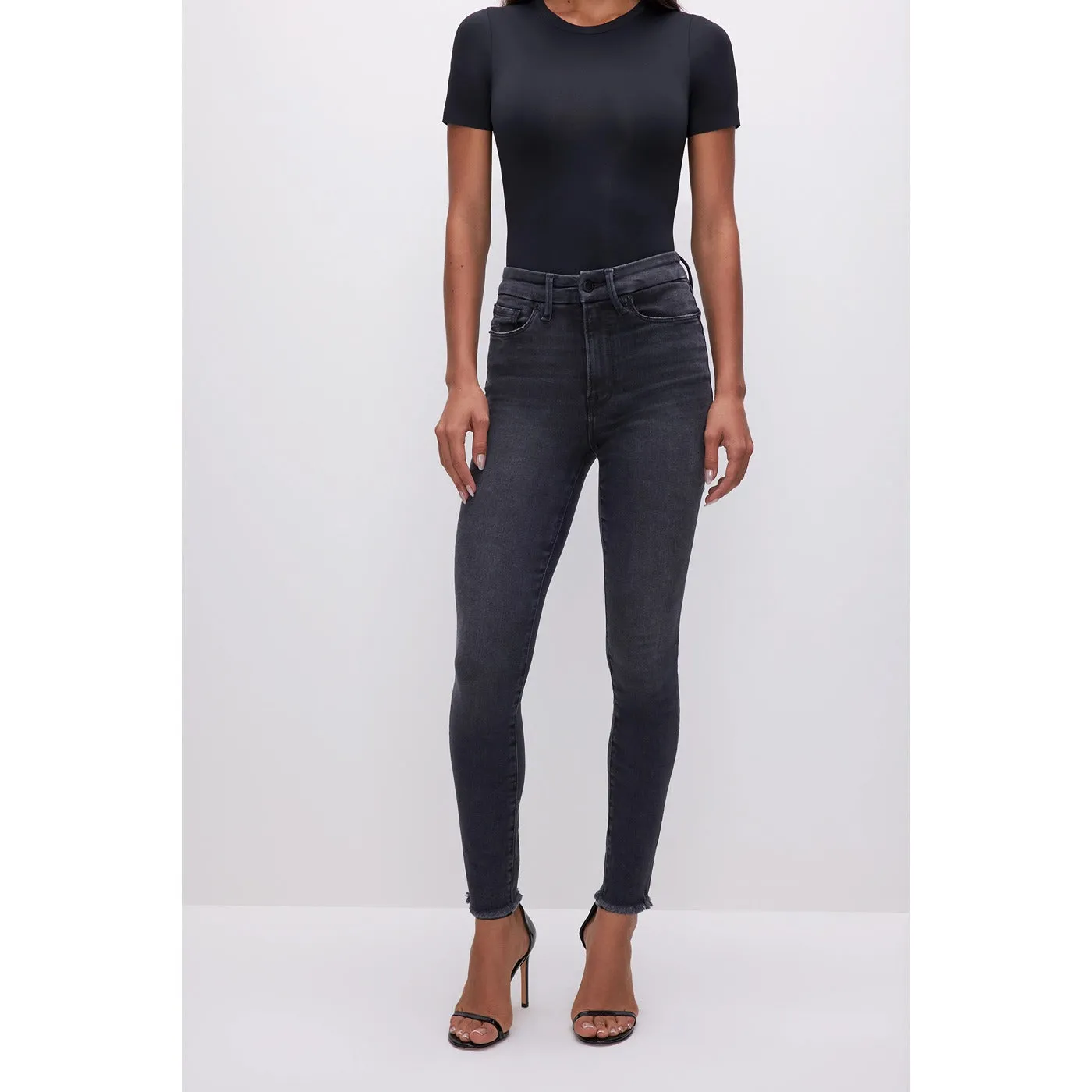 GA Black Skinny Fit Raw Hem Jeans