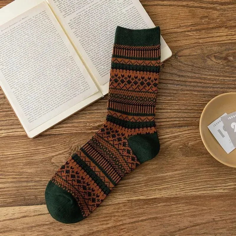 Green Christmas Crew Socks | Striped Socks | Cotton Crew Socks