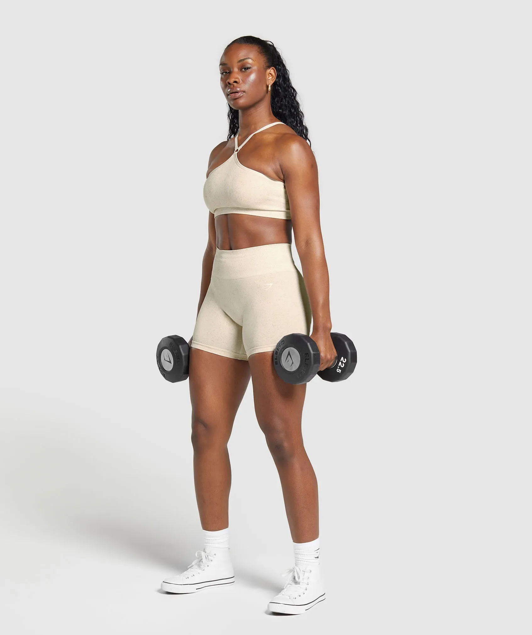 Gymshark Adapt Fleck Seamless Halterneck Bralette - Coconut White