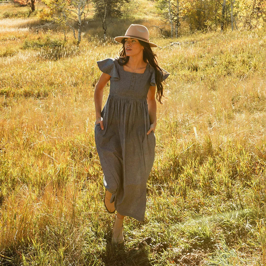 Hailey Maxi Dress, Black Chambray