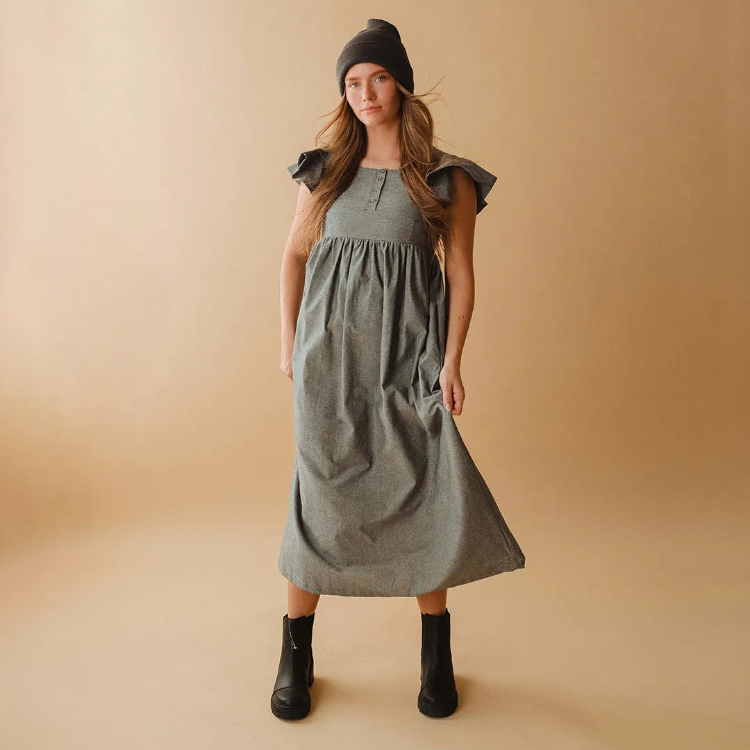 Hailey Maxi Dress, Black Chambray