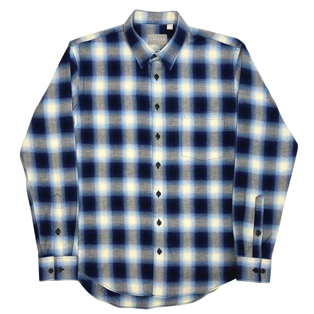 Indigo Plaid Brushed Twill Cotton Shirt