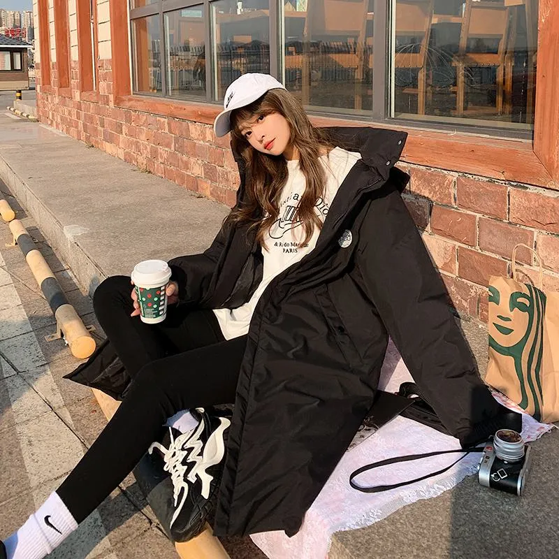 Knee-Length Hooded Loose Fit Puffer Jacket