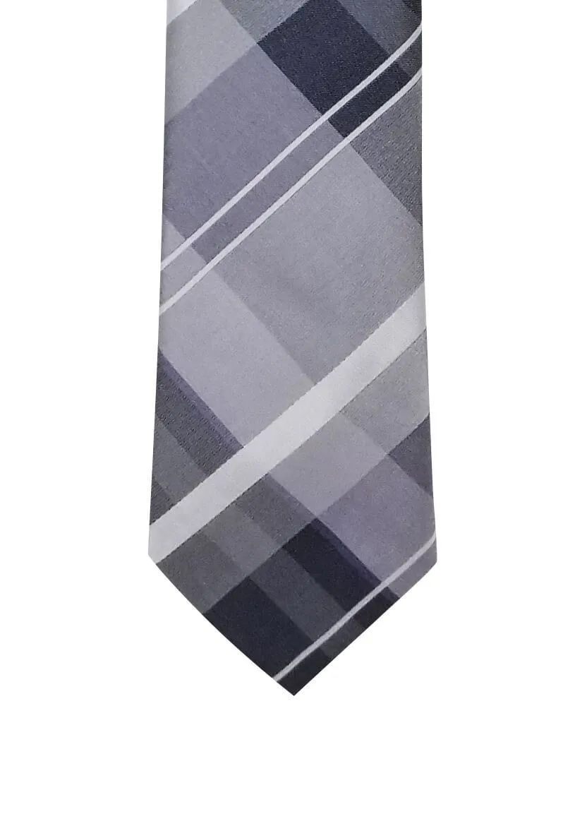 Light Silver Plaid Skinny Tie