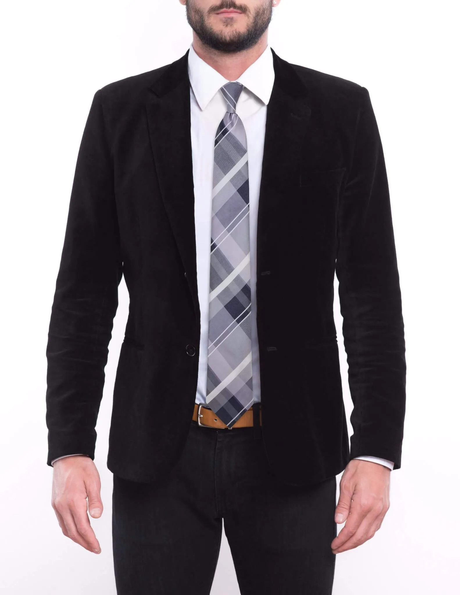 Light Silver Plaid Skinny Tie