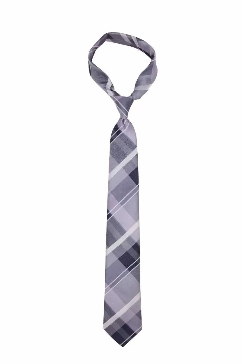 Light Silver Plaid Skinny Tie