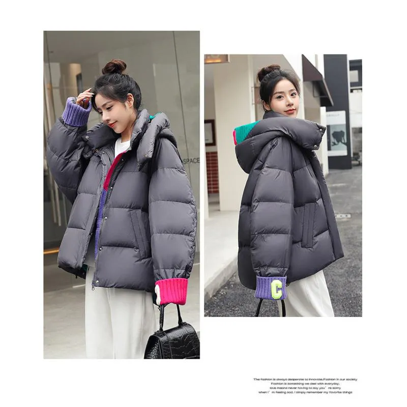 Loose Fit Patchwork Hooded Puffer Jacket