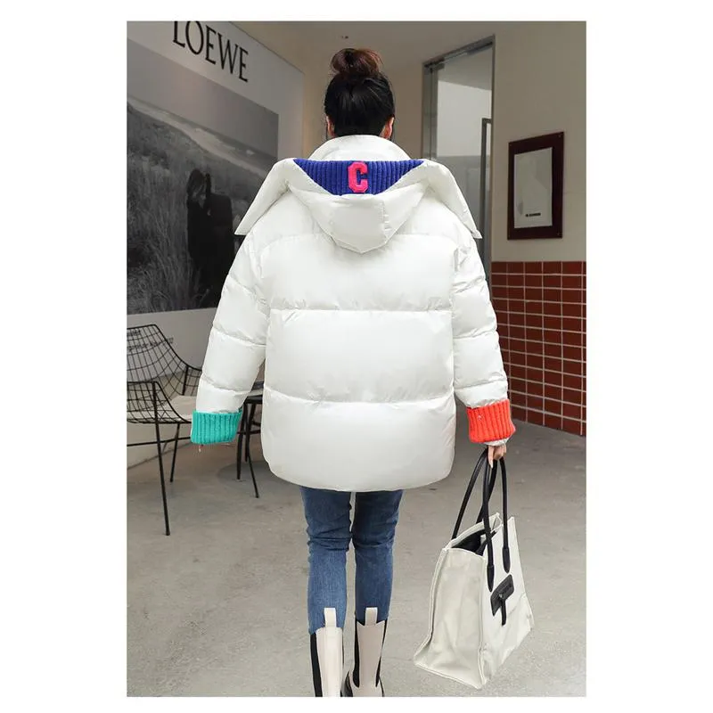 Loose Fit Patchwork Hooded Puffer Jacket