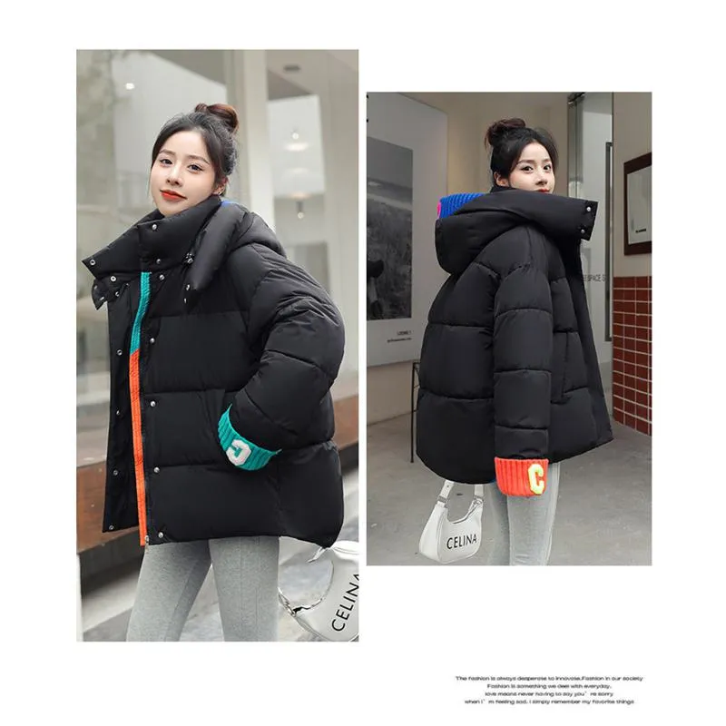 Loose Fit Patchwork Hooded Puffer Jacket