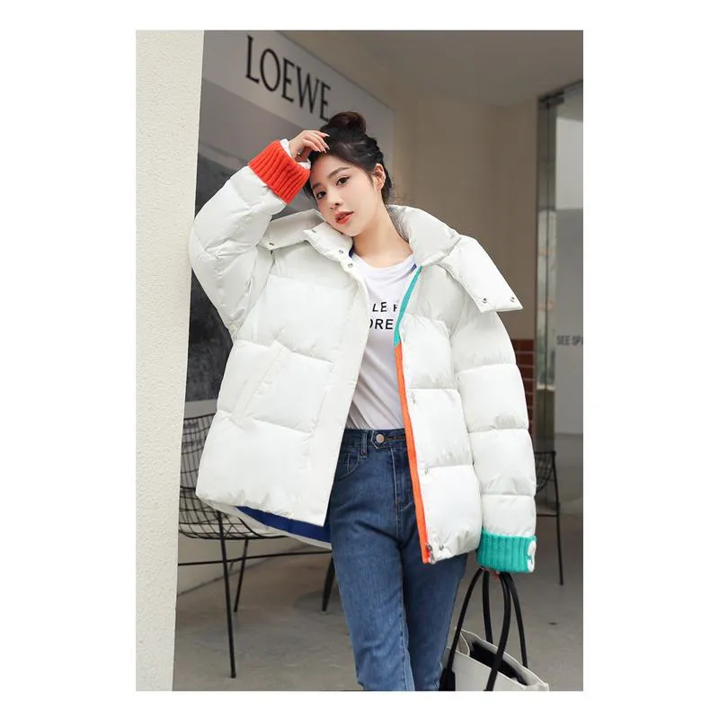 Loose Fit Patchwork Hooded Puffer Jacket