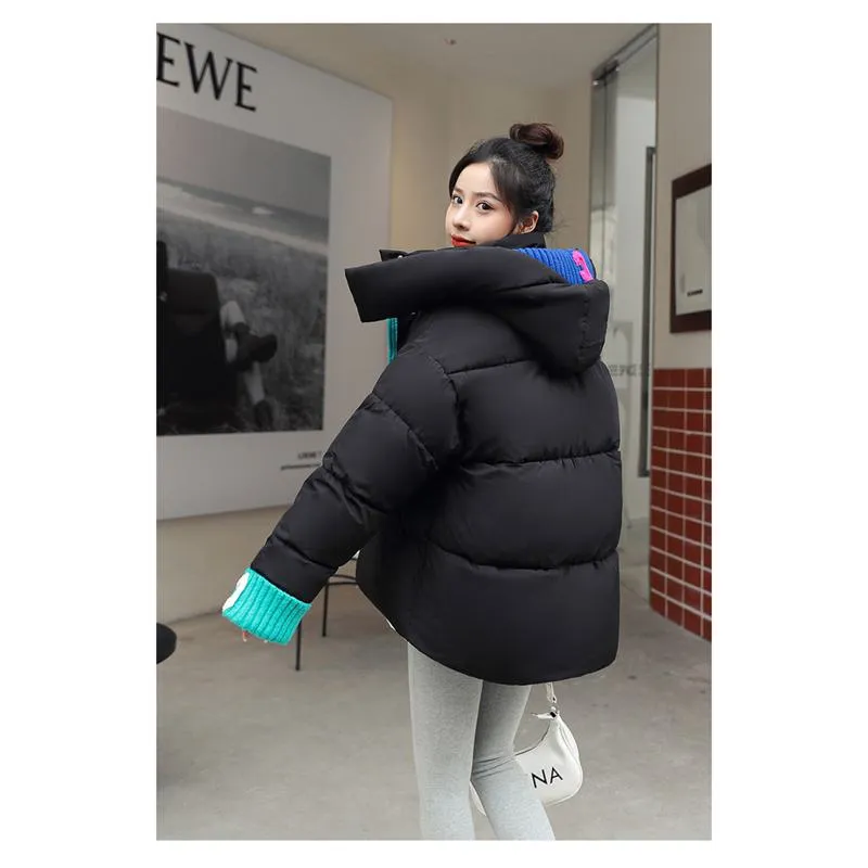 Loose Fit Patchwork Hooded Puffer Jacket