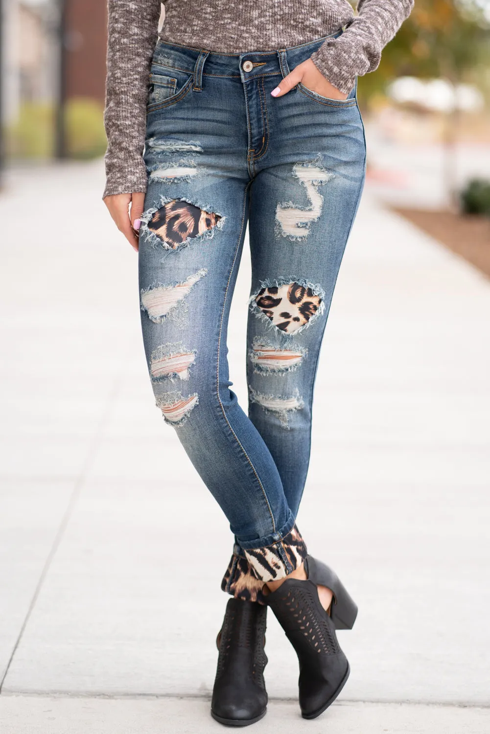 Mason Mid Rise Leopard Patch Skinny