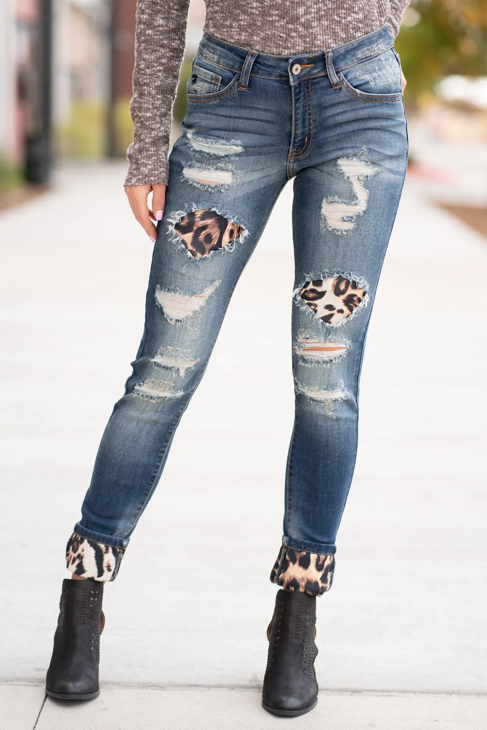 Mason Mid Rise Leopard Patch Skinny