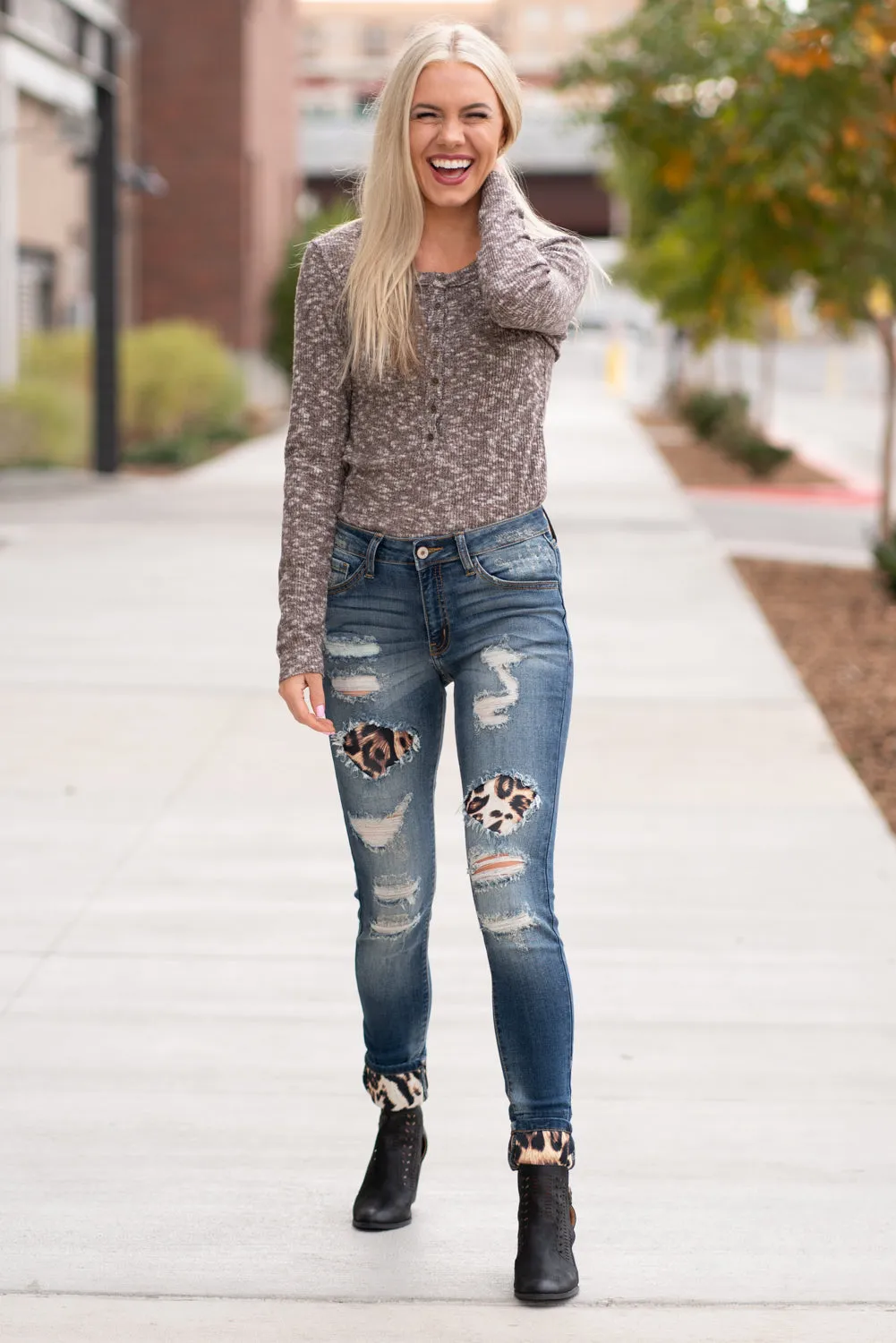 Mason Mid Rise Leopard Patch Skinny