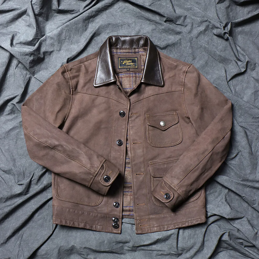 Men's Coffee Western Leather Jacket