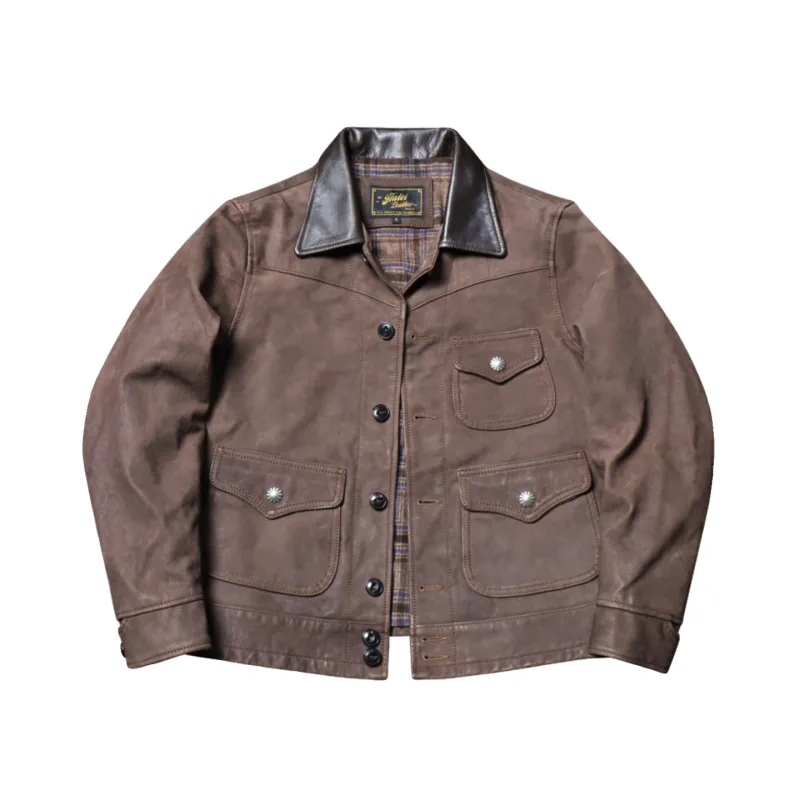 Men's Coffee Western Leather Jacket