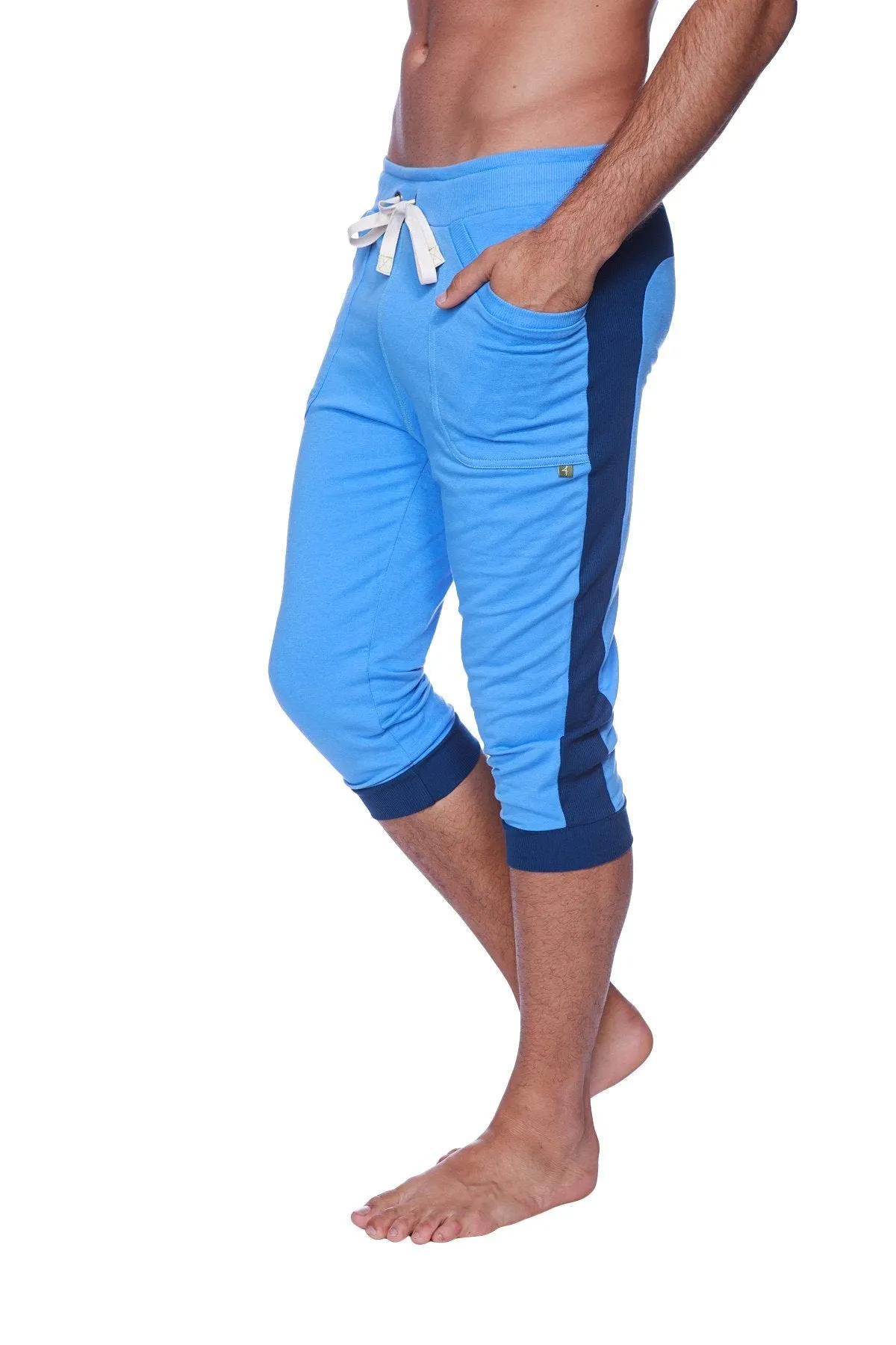 Mens Cuffed Yoga Pants (Ice Blue w/Royal Blue)