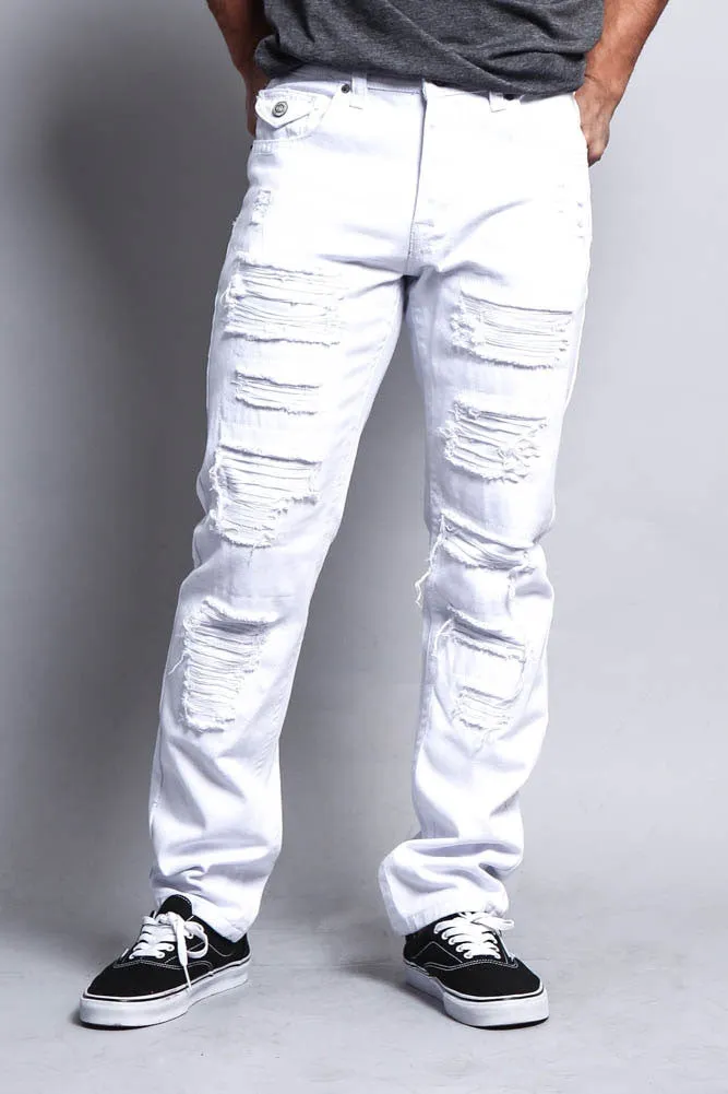 Men's Destroyed Taper Fit Colored Jeans