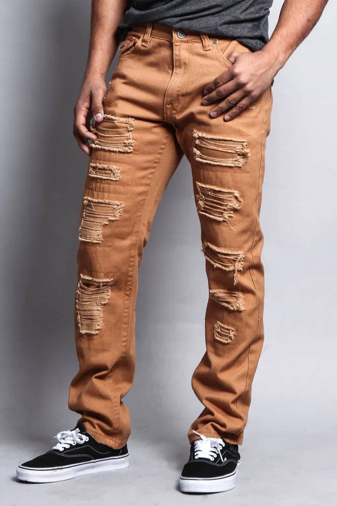 Men's Destroyed Taper Fit Colored Jeans