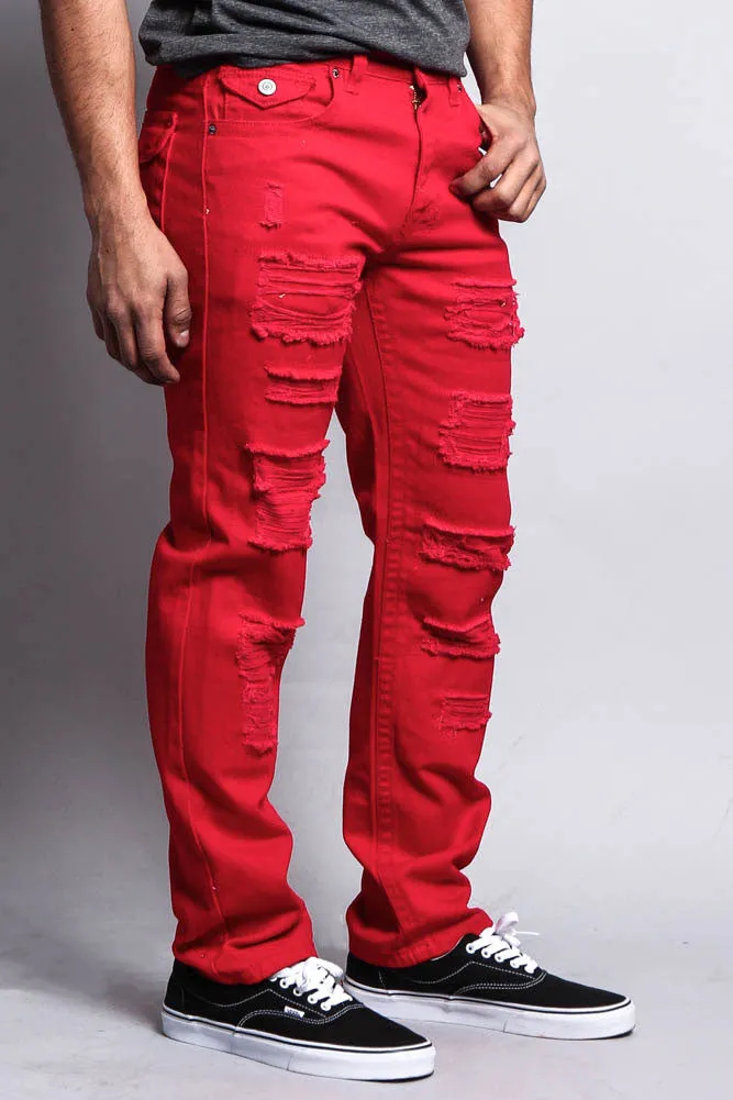 Men's Destroyed Taper Fit Colored Jeans