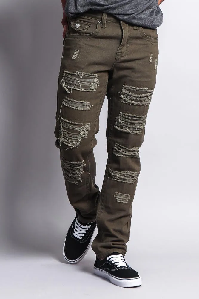 Men's Destroyed Taper Fit Colored Jeans