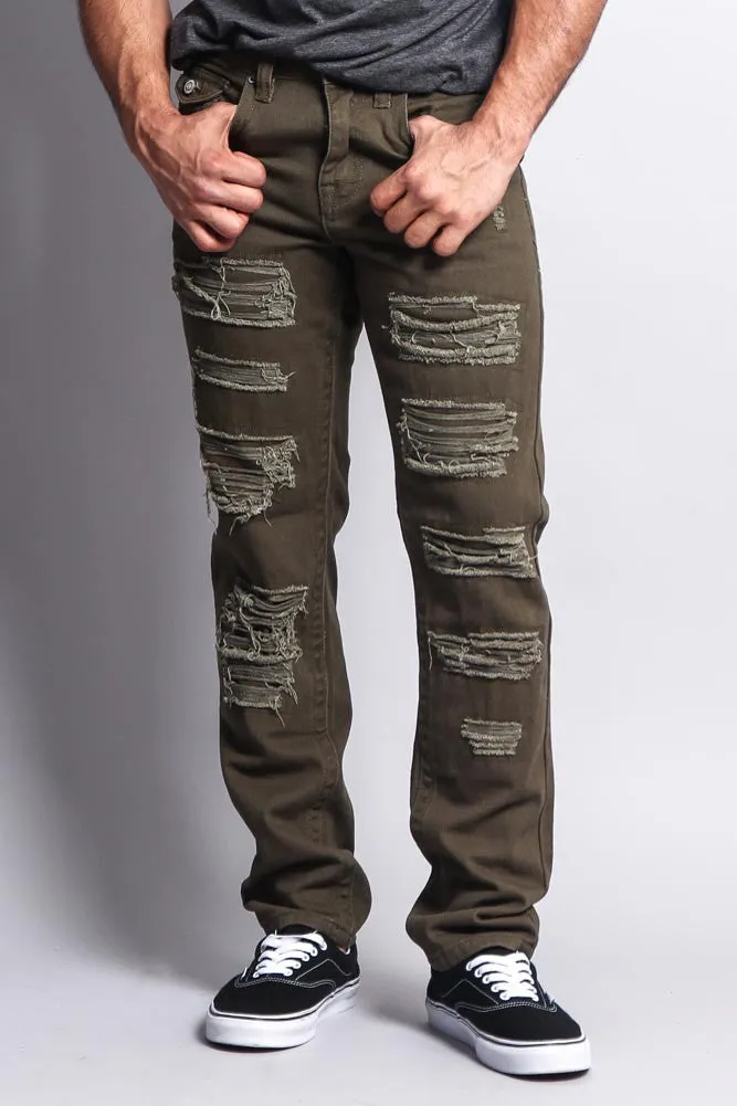 Men's Destroyed Taper Fit Colored Jeans