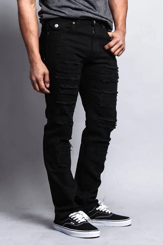 Men's Destroyed Taper Fit Colored Jeans