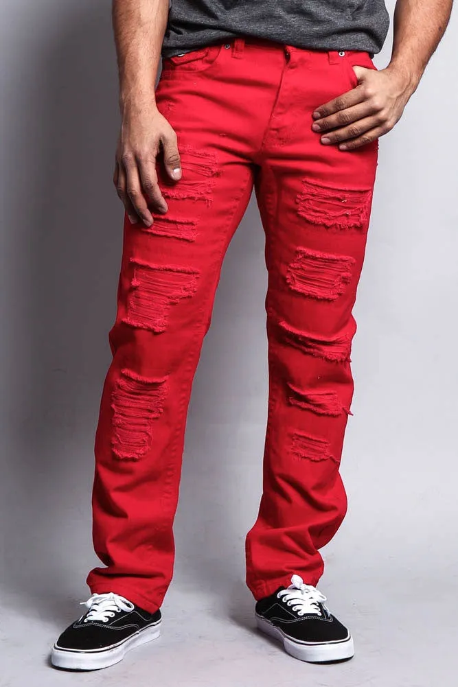 Men's Destroyed Taper Fit Colored Jeans