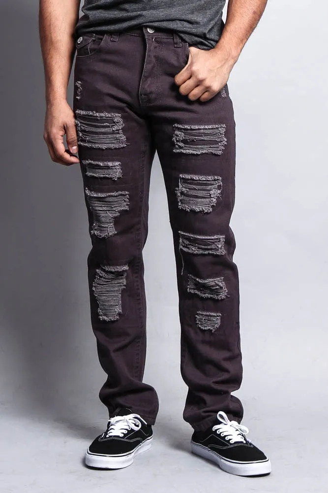 Men's Destroyed Taper Fit Colored Jeans