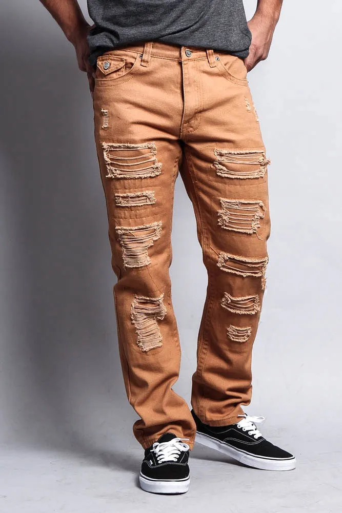 Men's Destroyed Taper Fit Colored Jeans